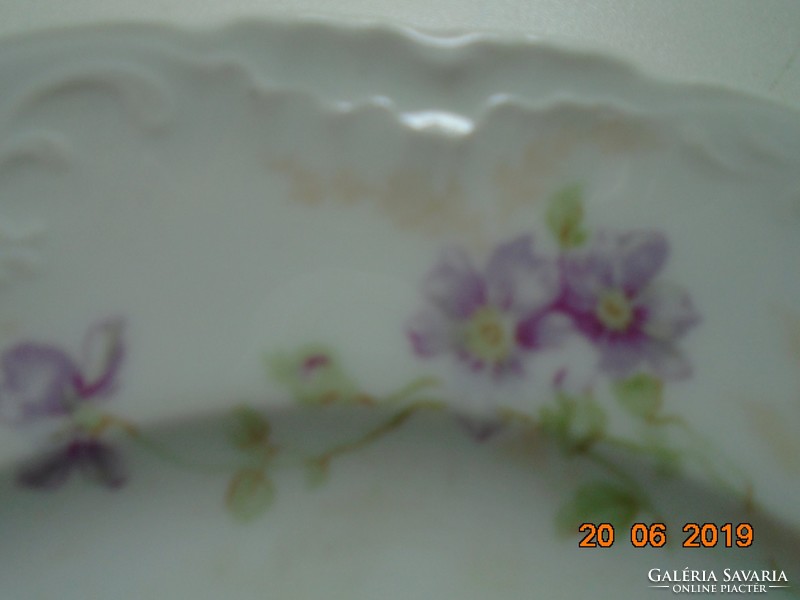 Art Nouveau, lace, rich embossed pattern, violet, hand numbered. Monogrammed plate