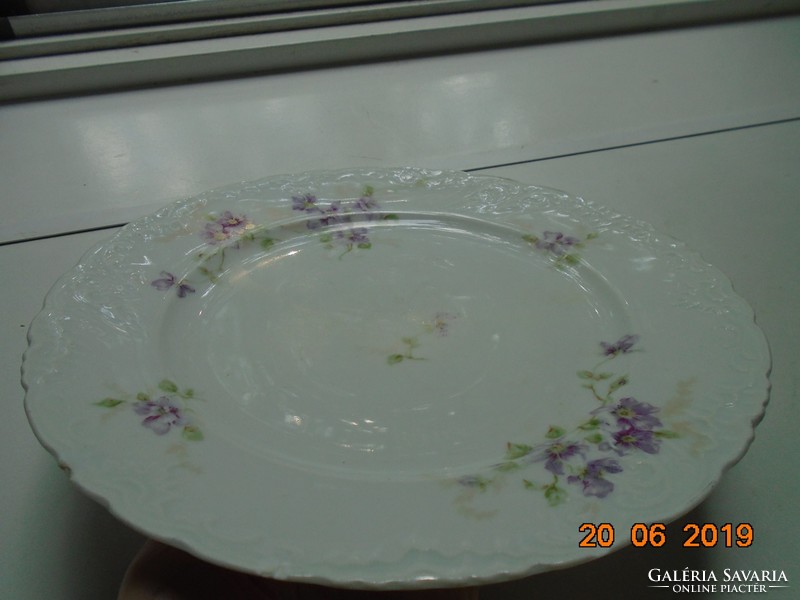 Art Nouveau, lace, rich embossed pattern, violet, hand numbered. Monogrammed plate