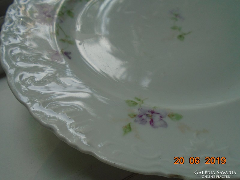 Art Nouveau, lace, rich embossed pattern, violet, hand numbered. Monogrammed plate