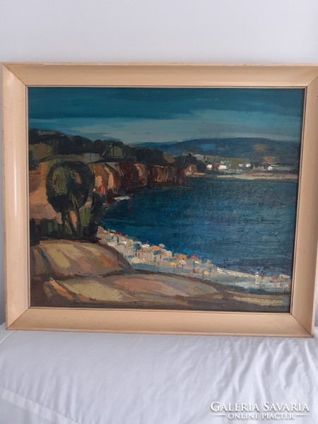 Signed beach oil painting