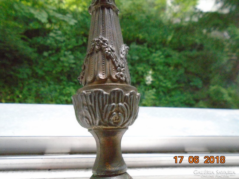 Antique rich rococo embossed base with 3 Florentine dolphins, pewter candle holder 25 cm