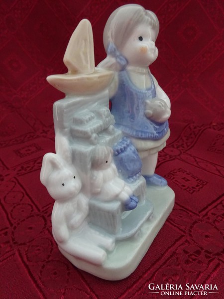 Német porcelán figurális szobor,  kislány a játékaival, magassága 12 cm. Vanneki!
