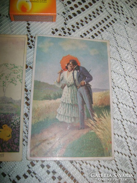 Két darab régi képeslap - "Forró nyár, Forró csók" és húsvéti