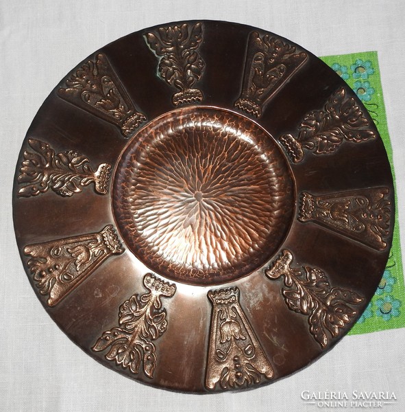 Huge industrial red copper hand-hammered wall plate