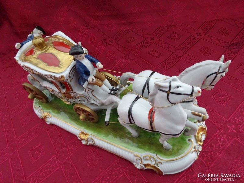 Unterweissbach German porcelain two-horse carriage with flawless, original drawstring. He has!
