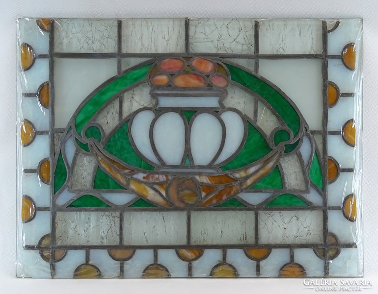 1B072 Szecessziós antik színes ólomüveg 40 x 52 cm