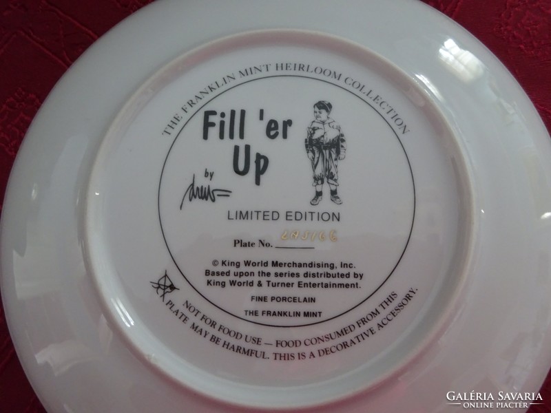 English porcelain decorative plate, marked las / 66. Scene from the fill er up movie. He has!