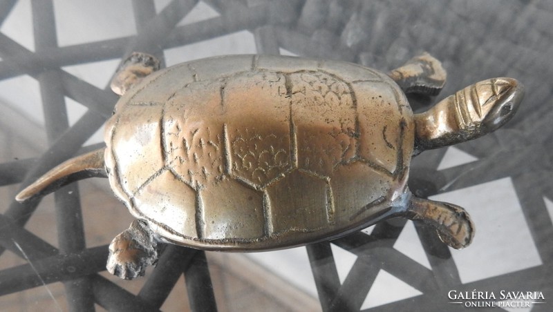 Bronz teknősbéka levélnehezék - díszfigura
