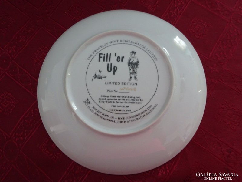 English porcelain decorative plate, marked las / 66. Scene from the fill er up movie. He has!