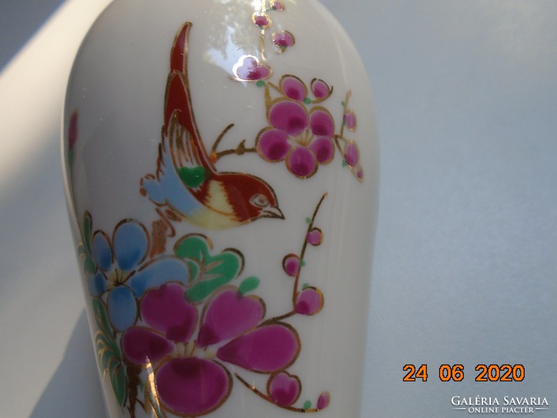 Kézzel festett,aranykontúrozott madár virág  mintás váza