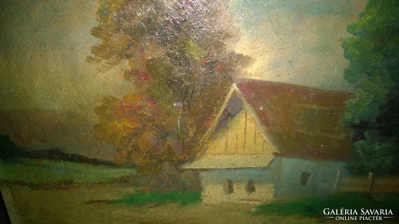 Faluszéle  o.,k.jjl. festmény 30-as évekből 26x20 cm