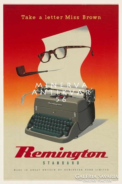 Régi Remington írógép reklám papír pipa szemüveg ajándék íróknak 1957 Vintage/retro plakát reprint