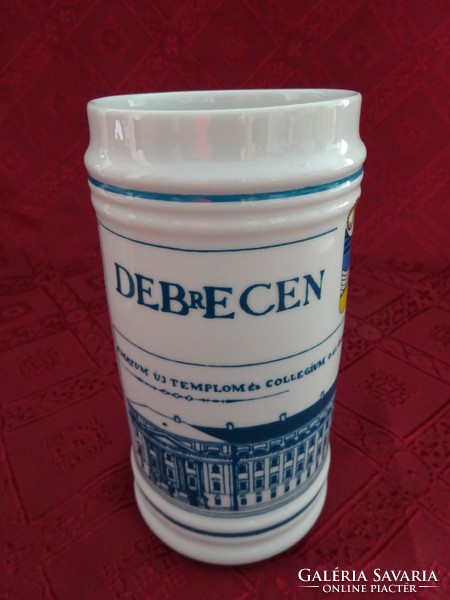 Hollóházi porcelán sörös korsó, Debrecen látképével, magassága 15,5 cm. Vanneki!