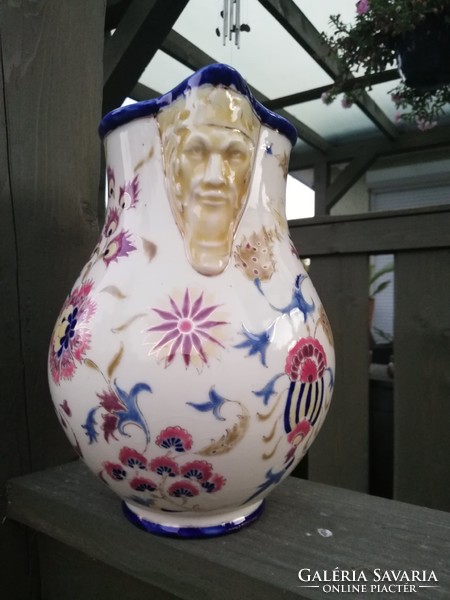 Zsolnay heart-sealed jug with a faun head