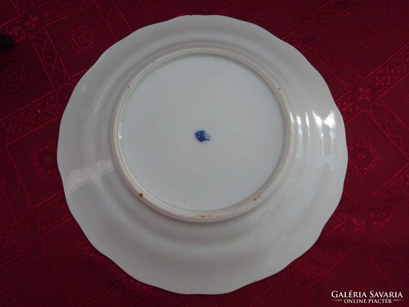 Zsolnay porcelain flat plate, antique, shield seal, white. Jokai.