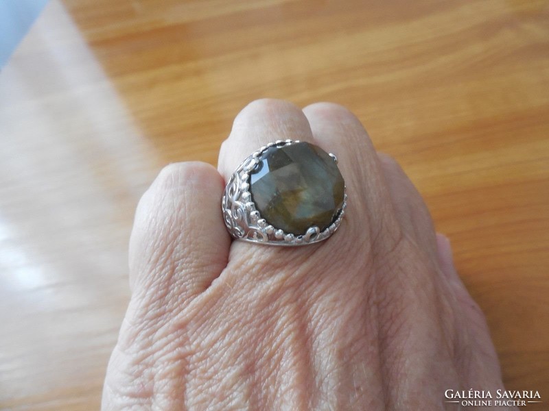 58 As genuine 9.1Gm brushed labradorite 925 silver ring
