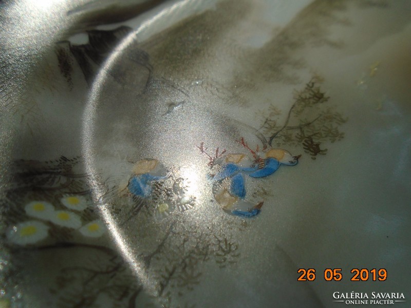 Kutani egyedi festményszerű tájképpel színes vízi madarakkal,különleges tojáshéj tányér