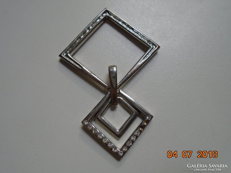 Art deco geometric chrome pendant with stones