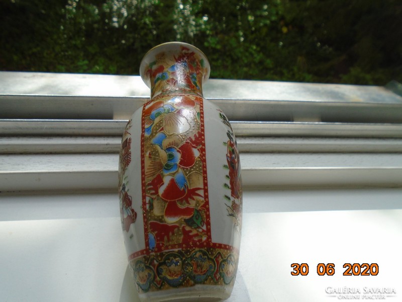 Kínai váza festett életképpel,virágos peremmintákkal 16 cm