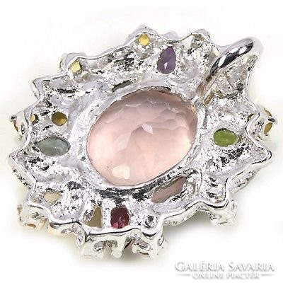 Real rose quartz and more stones 925 silver medal