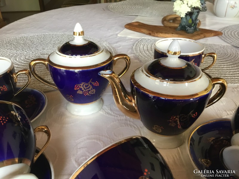 Dovbysh Russian tea or long coffee set, cobalt-gold-white handmade (11)