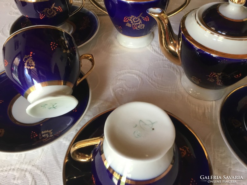 Dovbysh Russian tea or long coffee set, cobalt-gold-white handmade (11)