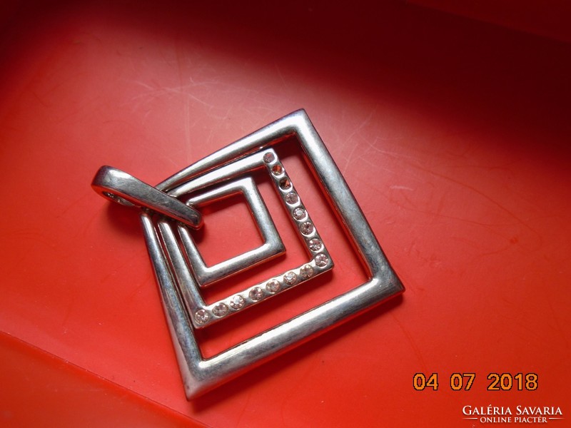 Art deco geometric chrome pendant with stones