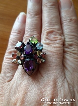 58 as Valodi 10.1gm Ametiszt Granat Topaz Peridot 925 Ezust Gyuru