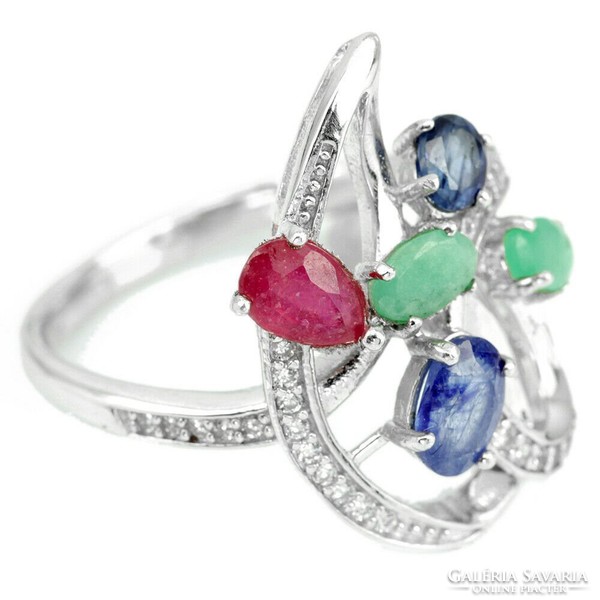57 And genuine ruby emerald sapphire 925 silver ring