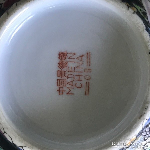 Kézzel festett kínai rizsestálak kanállal, jelzett Zhongguo Jingdezhen porcelángyár