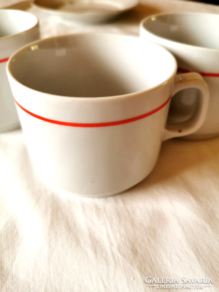 3 db Zsolnay porcelán piros csíkos kávés, capuccinós bögre