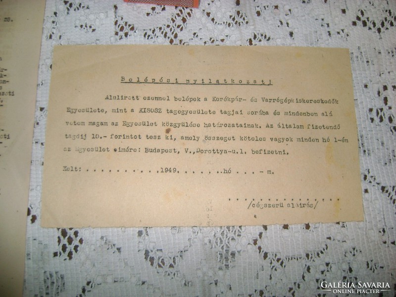 "Kerékpár - és varrógépkiskereskedők egyesülete" - 1948, 1949 - régi okiratok, dokumentumok