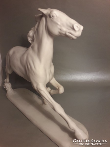 Gorgeous work! Extra rare length: 39.5 cm Rosenthal signed porcelain galloping horse statue - damaged