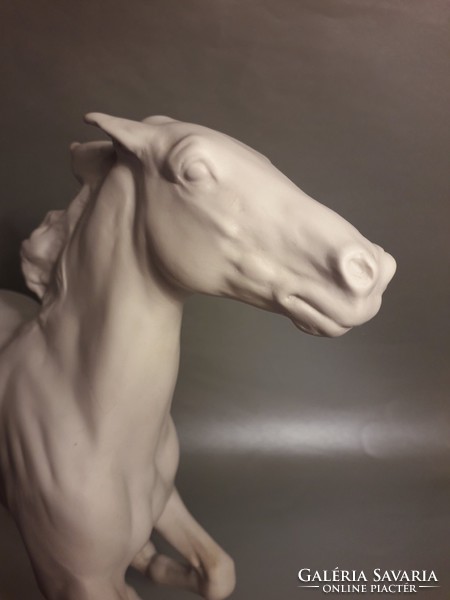 Pompás alkotás! Extra ritka hossza: 39,5 cm ROSENTHAL szignált porcelán vágtató ló szobor - sérült