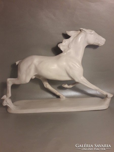 Gorgeous work! Extra rare length: 39.5 cm Rosenthal signed porcelain galloping horse statue - damaged