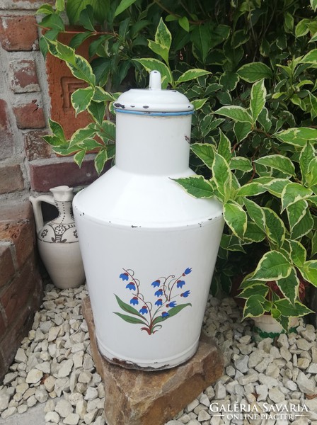 Beautiful Bonyhád floral, bellflower enamel Cegléd jug, water jug, jug, nostalgia piece