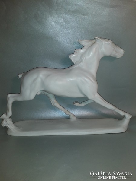 Gorgeous work! Extra rare length: 39.5 cm Rosenthal signed porcelain galloping horse statue - damaged