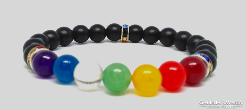 7 Chakra matte onyx bracelet, made of 8 mm beads