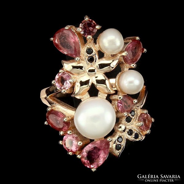 54 And cultured pearl tourmaline 925 silver ring