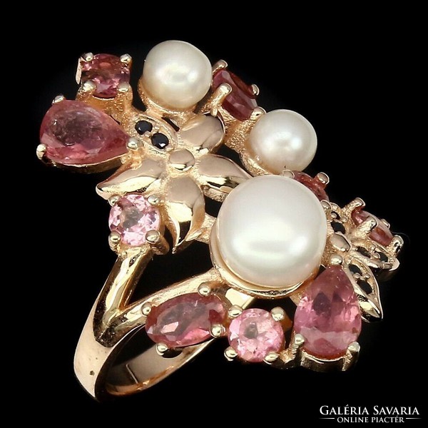 54 And cultured pearl tourmaline 925 silver ring