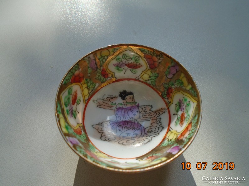 Hand-painted, marked, gold enamel with mille fleures and musical lady patterns, ritual eggshell bowl