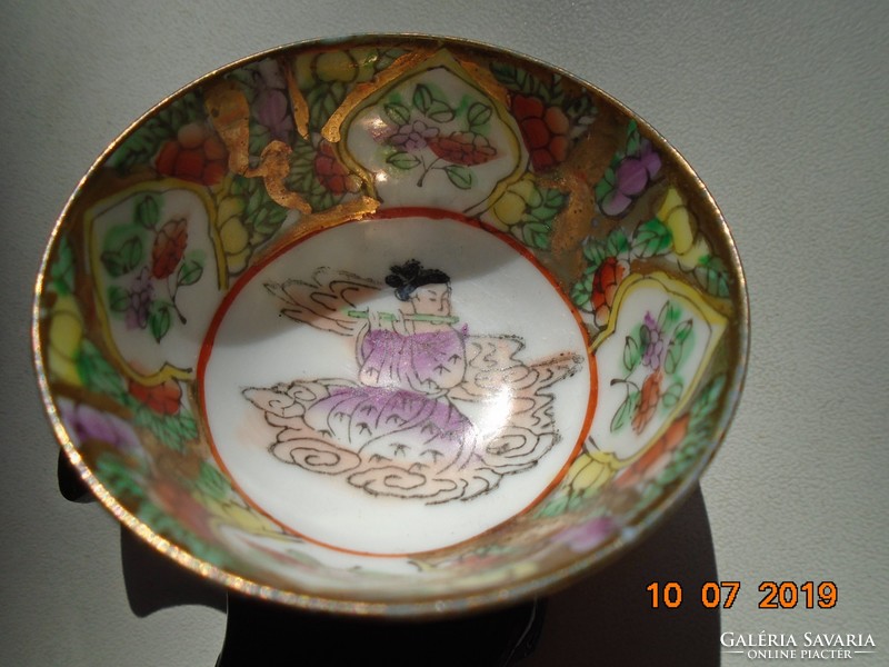 Hand-painted, marked, gold enamel with mille fleures and musical lady patterns, ritual eggshell bowl