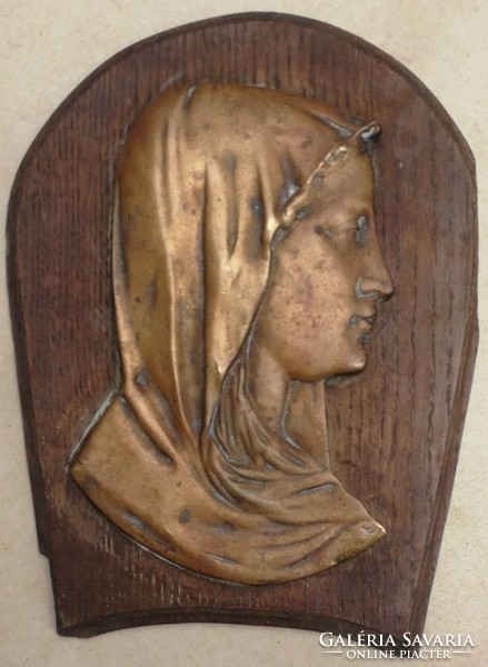 Antik tömör Mária relief fa talpon