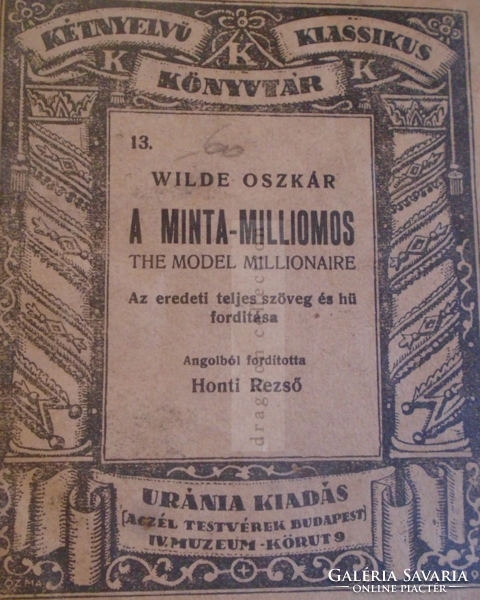 G013 Oscar WILDE - A minta-milliomos  1935, Budapest, Aczél testvérek, Uránia 