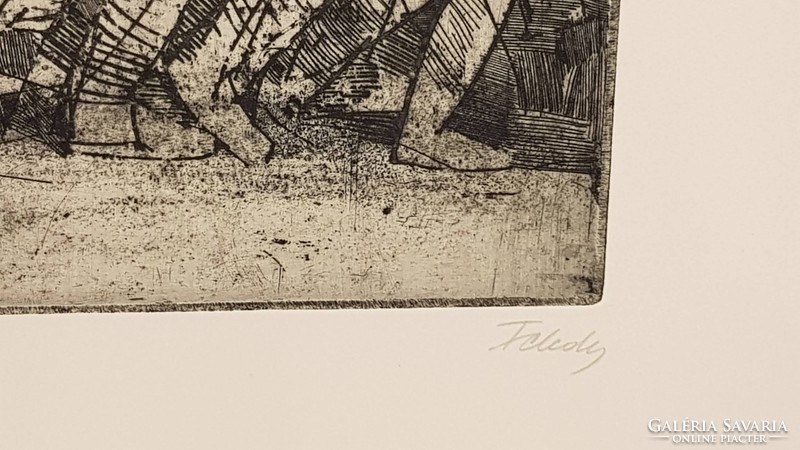 Gyula Feledy (1928-2010) historical etching, red soldiers ahead