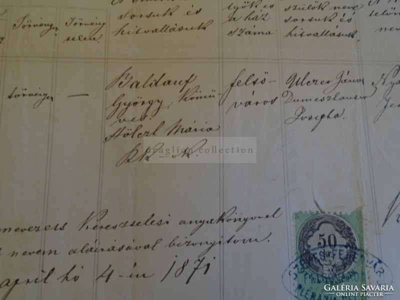 D172652 Régi irat SZÉKESFEHÉRVÁR  Josepha BALDAUF (1841)  Kuti Márton 1871 