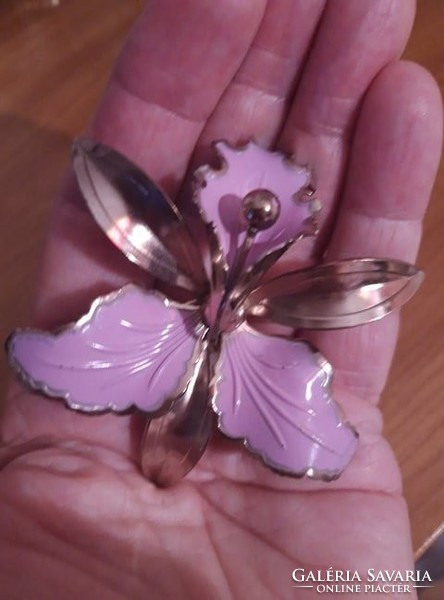 Vintage retro orchid with enameled kituzo brooch