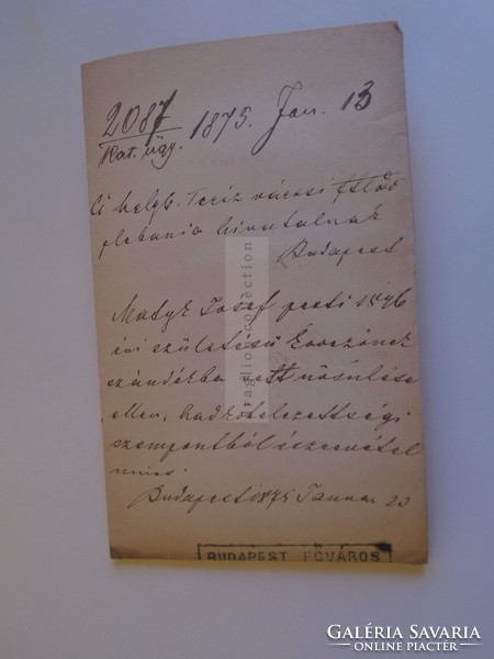 D172636 Régi irat  Klempa Simon aláírásával -Budapest Főváros Tanácsa bélyegzővel 1875