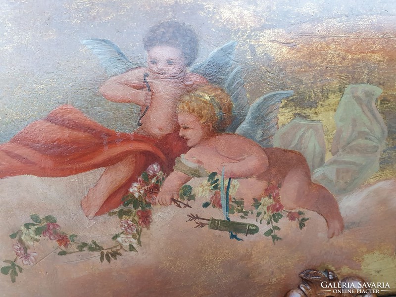 Antik barokk vitrin angyal szobros, kézzel festett puttók