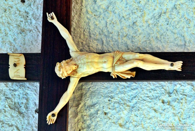 42. Antique, ivory Jesus Christ (12 cm), 30 cm imposing crucifix, cross, corpus